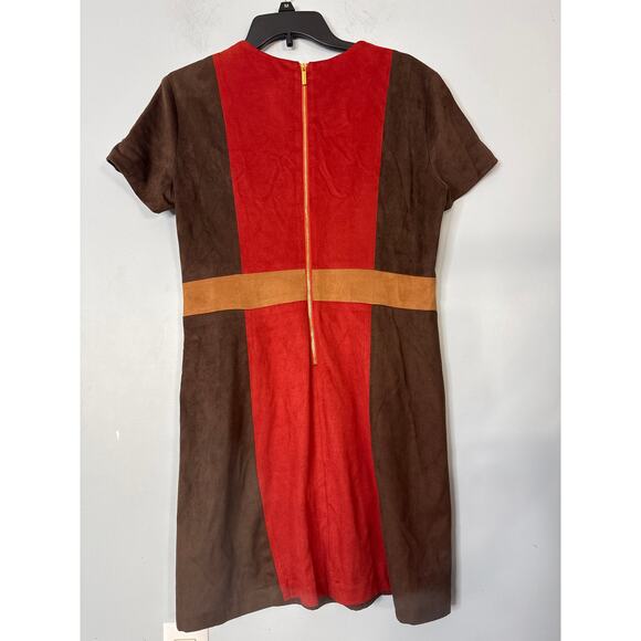 Julie Brown Faux Suede Dress Size L NWT Tri-Color Sleeveless Shift Colorblock - Picture 2 of 8